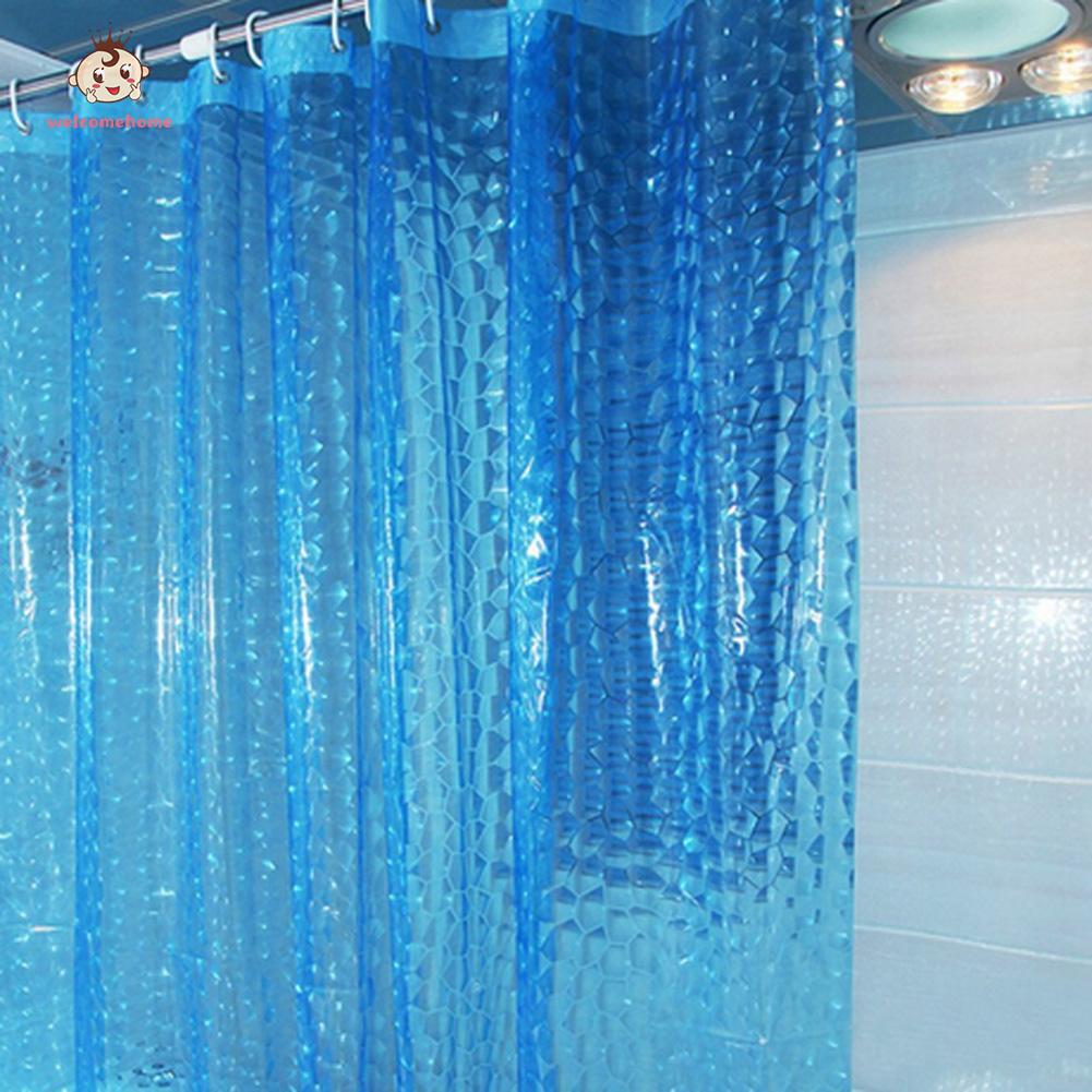 【welcomehome】ม่านกั้นฉากอาบน้ำ ม่านกั้นห้องน้ำ 1.8 เมตรกันน้ำ 3D หนา สีฟ้า อุปกรณ์ห้องน้ำ