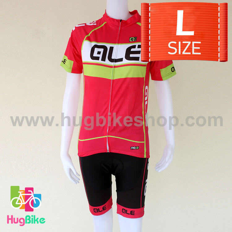 ชุดจักรยานผู้หญิงแขนสั้นขาสั้น ALE 16 (12) สีชมพูขาวเขียวหลังขาว
