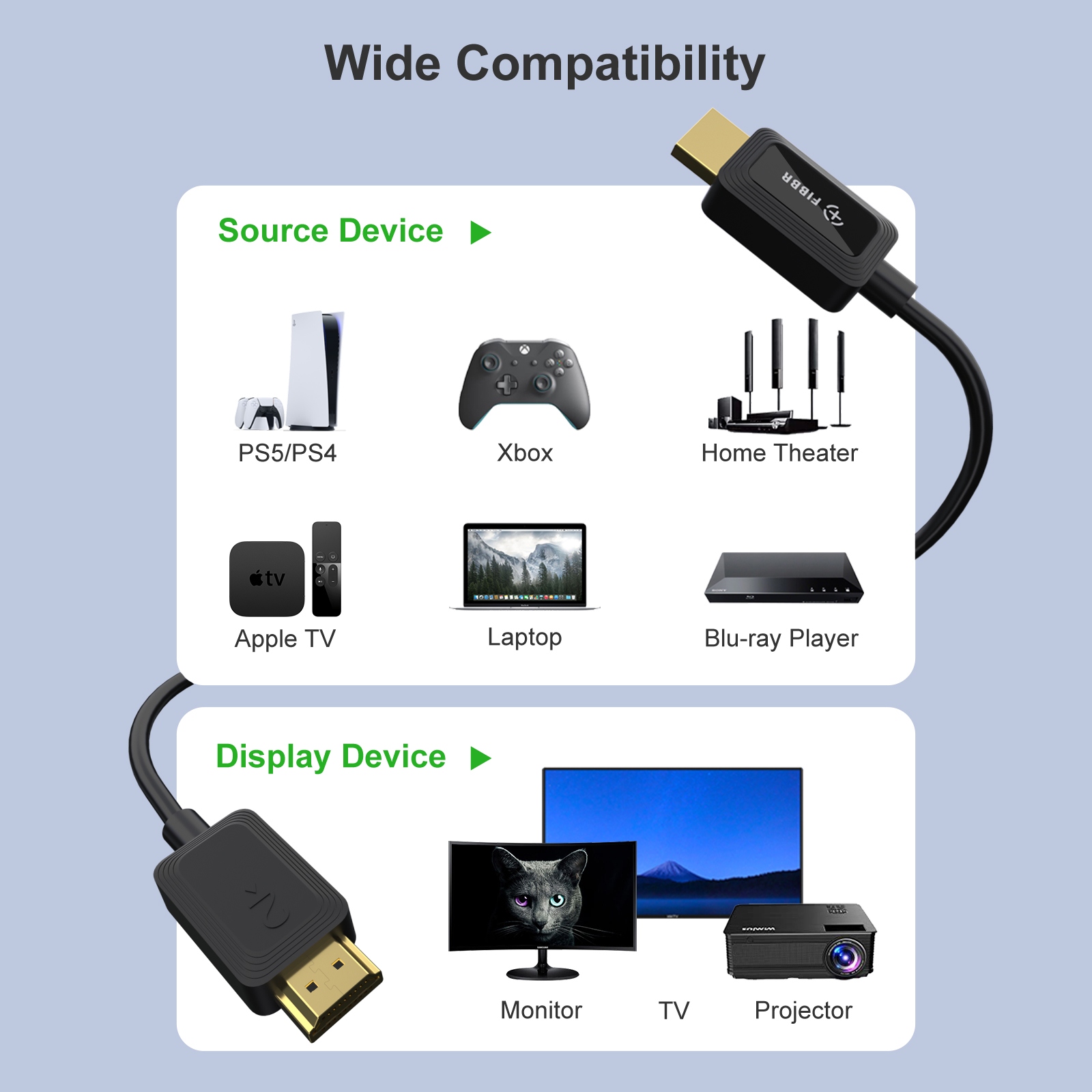 Jasoz HDMI Cable 4K/60Hz HDMI Splitter Cable for Xiaomi Mi Box HDMI 2.0  Audio Cable Switch Splitter for Tv Box PS4 HDMI Cable 5m