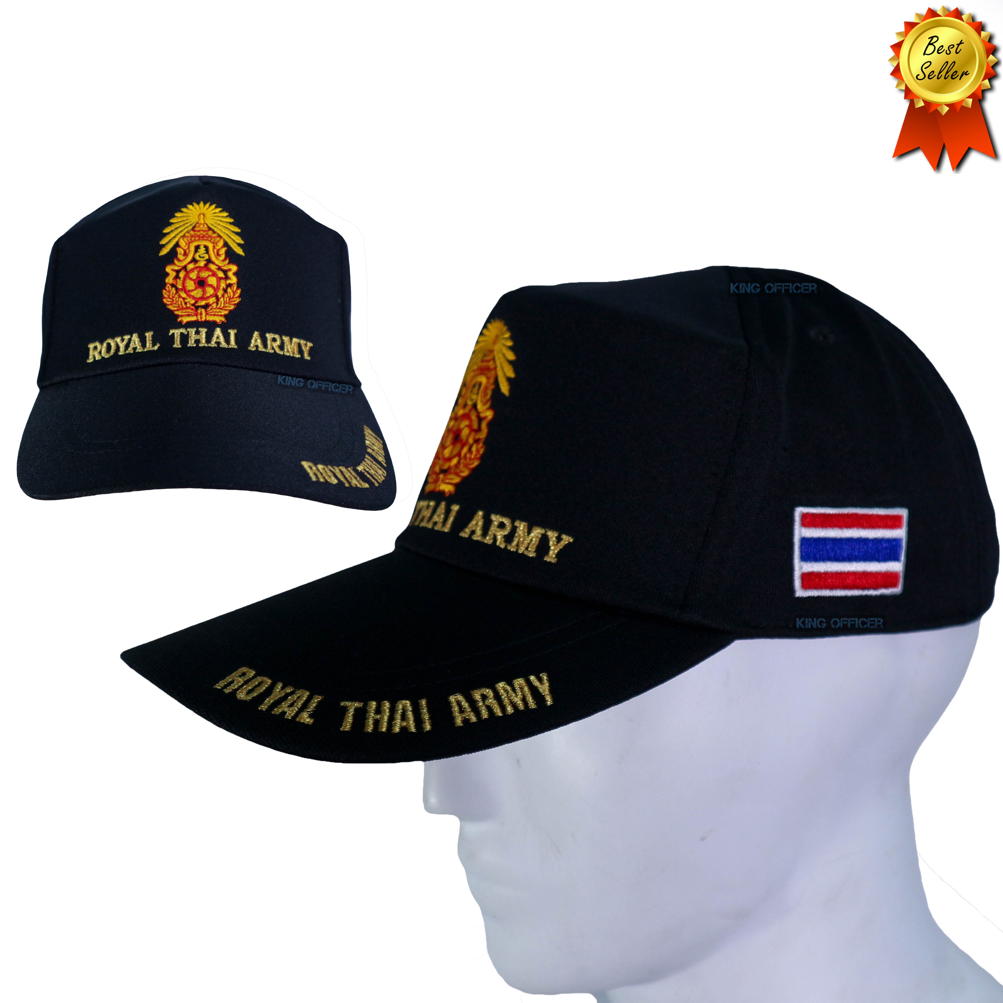 หมวกทหารบก สีดำ หมวก ปักตรา กองทัพบก ทบ. ROYAL THAI ARMY ธงชาติไทย