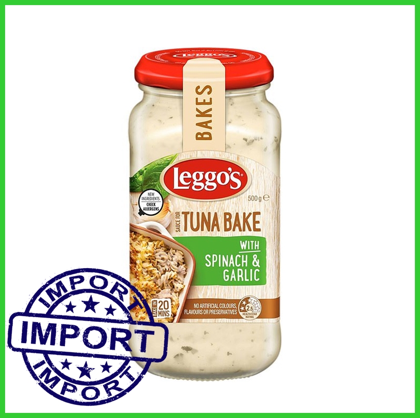 ซอส ทูน่า Leggo's Tuna Bake Spinach & Garlic Pasta Bake 500g ซอส พาสต้า ซอส ครีม อบเองได้ที่บ้าน easy dinner easy baked pasta sauce tuna sauce for itallian food recipe halal certified ready to ship ready to cook