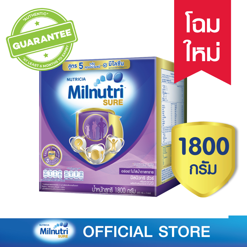 [นมผง] โฉมใหม่ Milnutri Sure มิลนิวทริ ชัวร์ รสจืด 1800 กรัม Milnutri Sure 