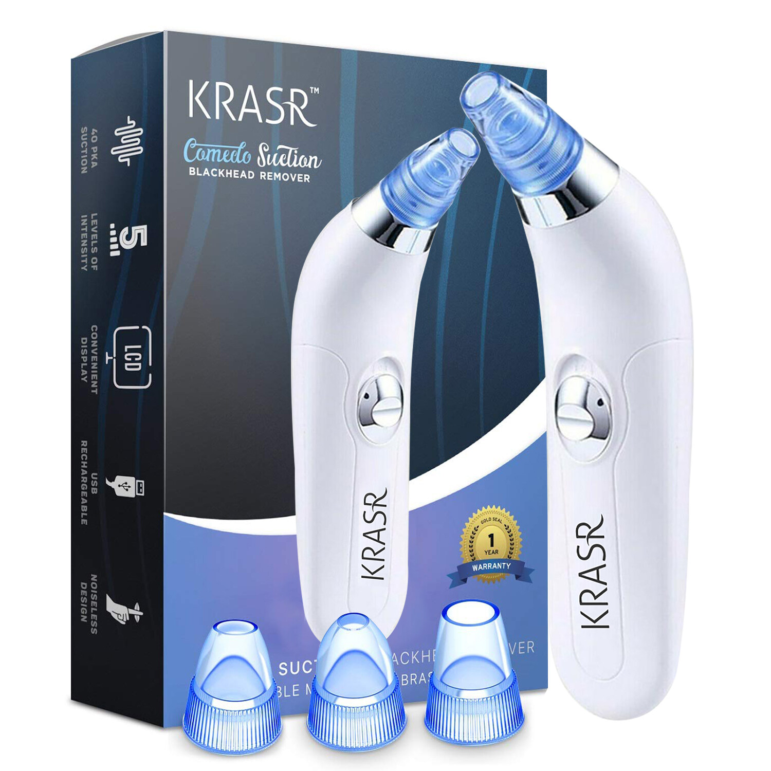 KRASR The Original Blackhead Remover Vacuum - Facial Pore Deep Cleanser - Electric Comedone Extractor Kit - Blackhead Remover - Pimple Remover - Blackhead remover vacuum - blackhead remover tool - Nose Acne Vacuum - USB Rechargeable with LED Display