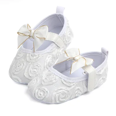 Lace Bows Newborn Baby Shoes Rose Flower Princess Girls Shoes First Walkers Soft Sole Non-slip Infant Toddler Shoes Baby
