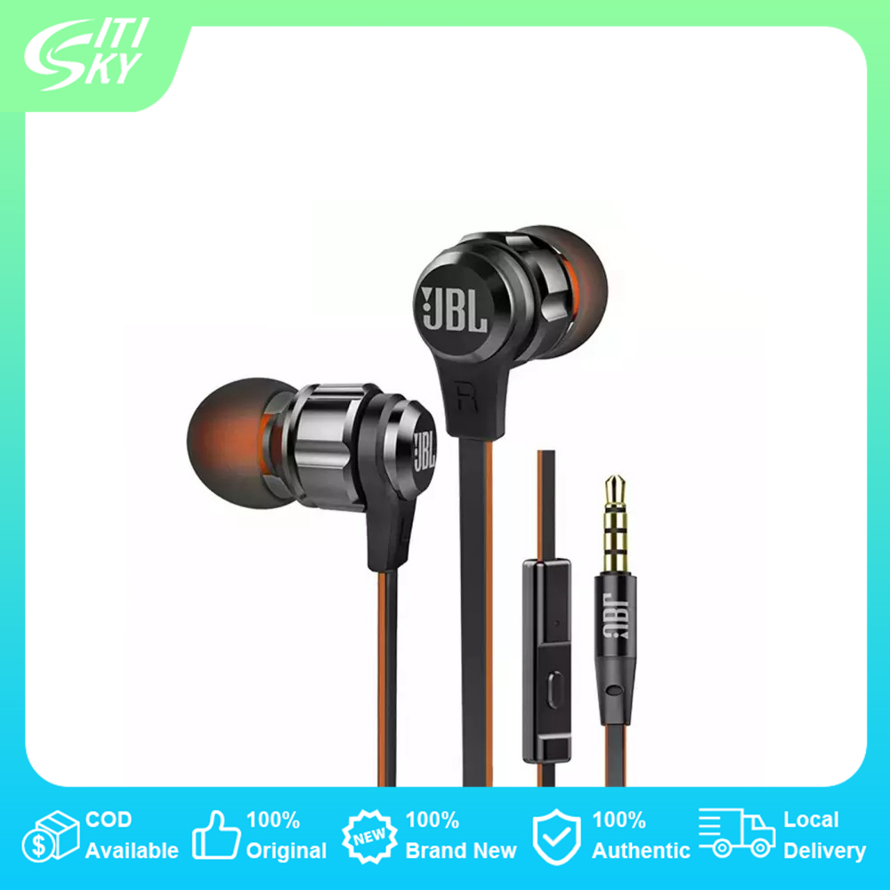 หูฟังJBL T180A Stereo In-Ear Earphone Running Sports Handsfree Calls with Mic 3.5mm Wired Earbuds Pure Deep Bass Game Music Headset ( หูฟัง , เครื่องเสียง ) JBL_ T180A Wired In-Ear Earphone in-Ear Headphons หูฟังชนิดใส่ใ