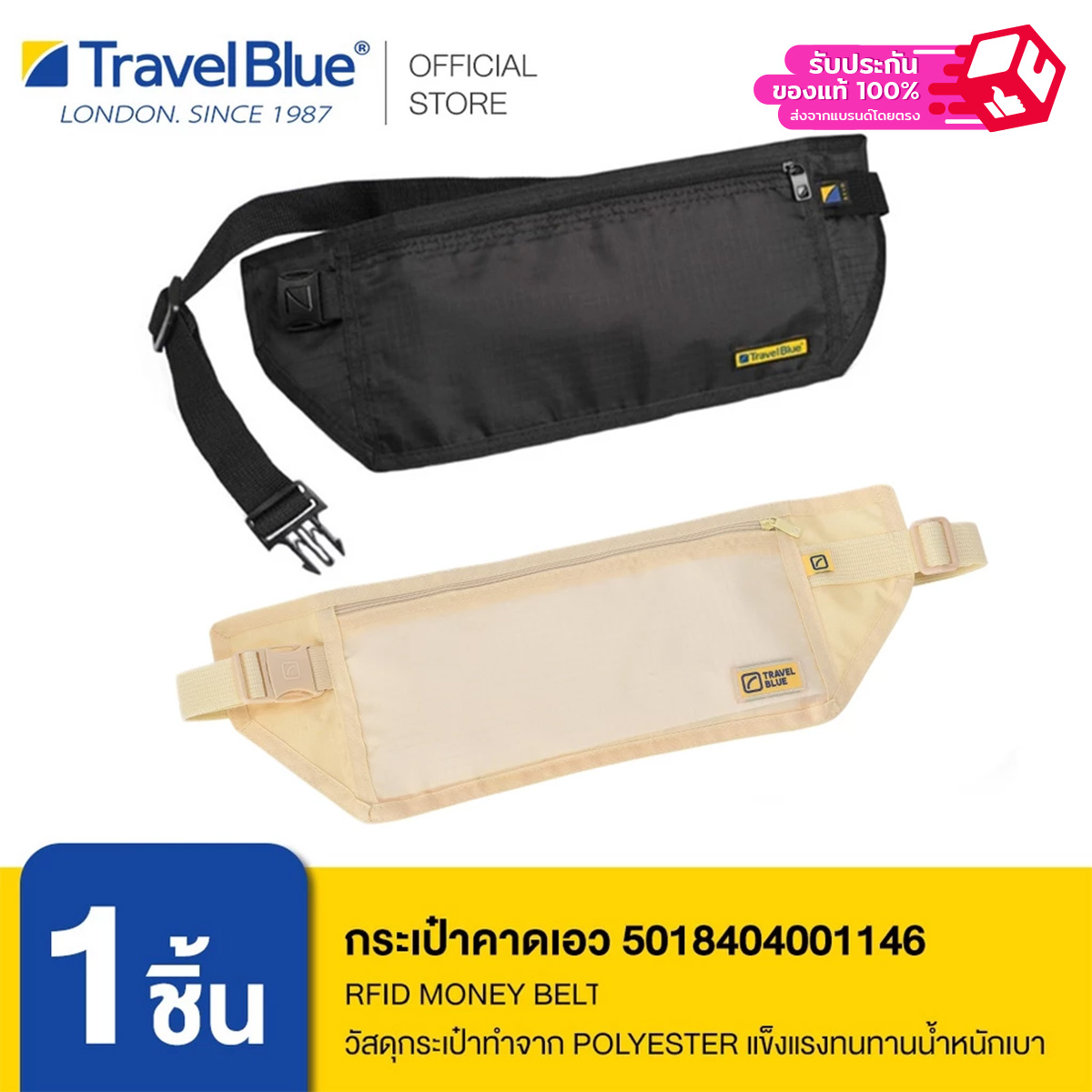 Travel Blue กระเป๋าเงินคาดเอวแบบซ่อน รุ่น 114 RFID Money Belt