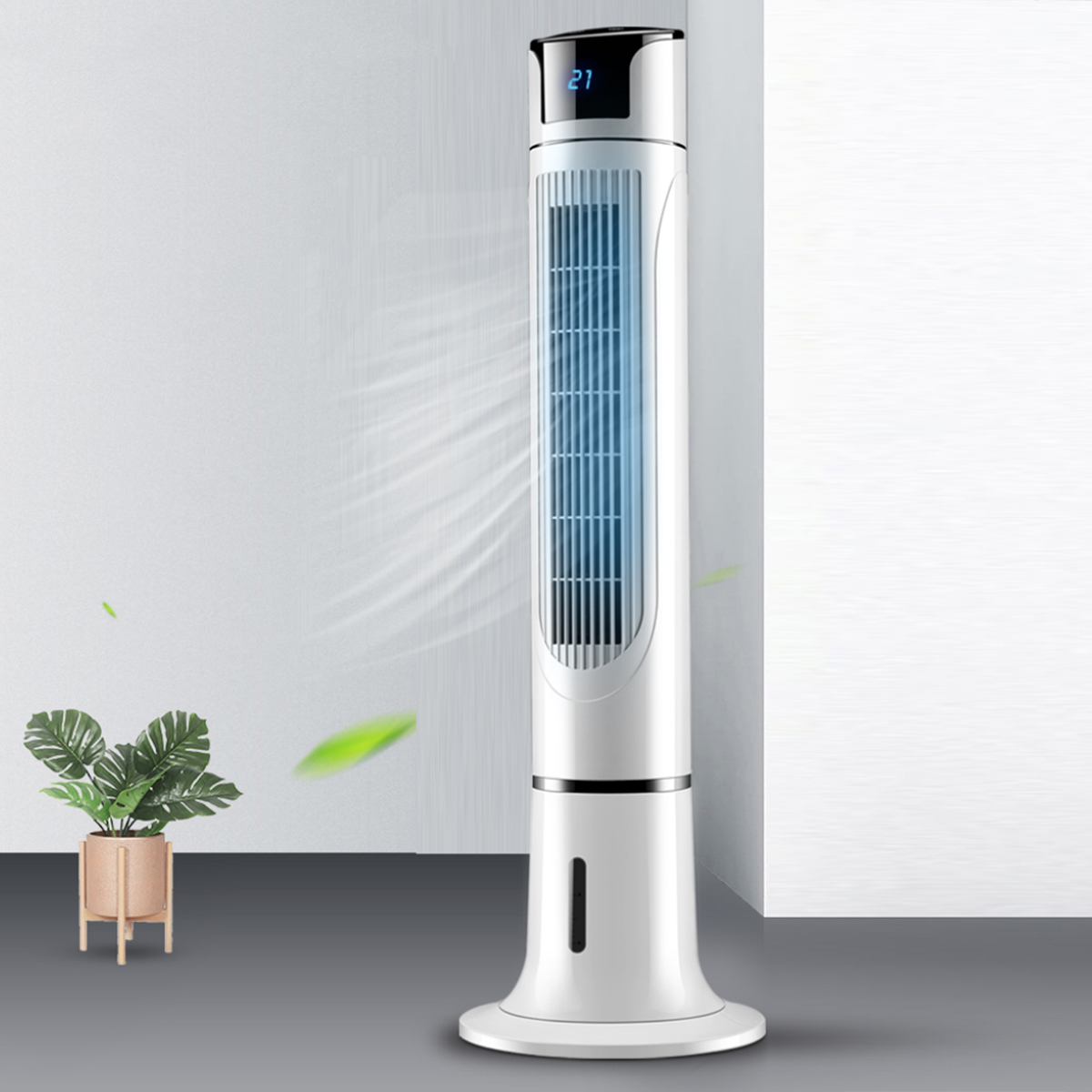 พัดลมทาวเวอร์ 9H เวลานาน ใช้งานง่ายเพียงสัมผัสเดียว พัดลมไร้ใบพัด TOWER FAN การควบคุมระยะไกลด้วยอินฟราเรด พัดลมตั้งพื้น จอแสดงผลดิจิตอลที่อุณหภูมิห้อง พัดลมไร้ใบ พัดลมไอน้ำ กรองความชื้น ระบบจ่ายอากาศสเตอริโอมุมกว้างแบบคู่สำหรับระบายความร้อน กำลังไฟ 60W แร