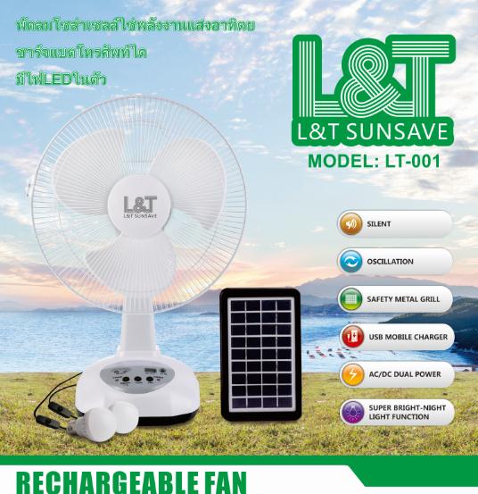 พัดลมโซล่าเซลล์ fan solar cell 12 นิ้ว พัดลมพกพา มีแบตเตอร์รี่ในตัว พร้อมแผลโวลาเซลล์