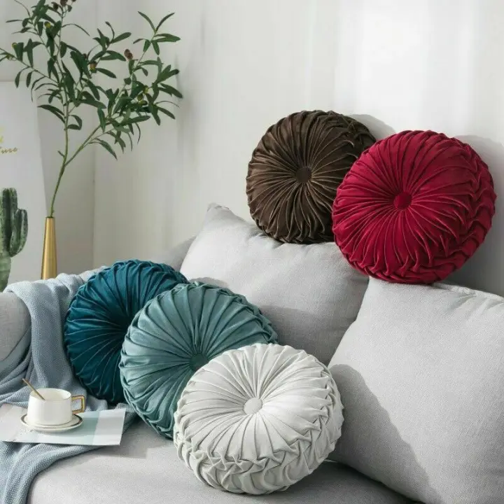 Round Floor Luxury Velvet Pumpkin Pleated Cushion Pouf Cover Throw Pumpkin Pleated Cushion Pouf Cover