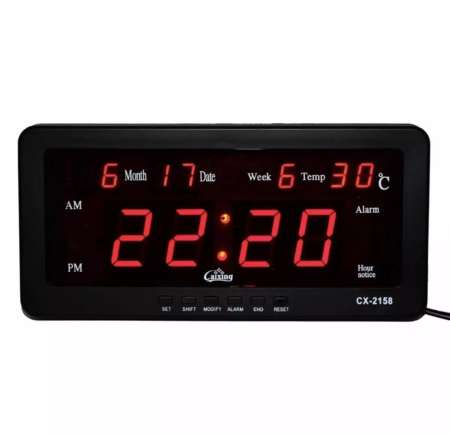 Caixing นาฬิกาดิจิตอลตั้งโต๊ะติดผนังใช้ไฟบ้าน + รถยนต์รุ่น CX-2158 ตัวเลขสีแดม