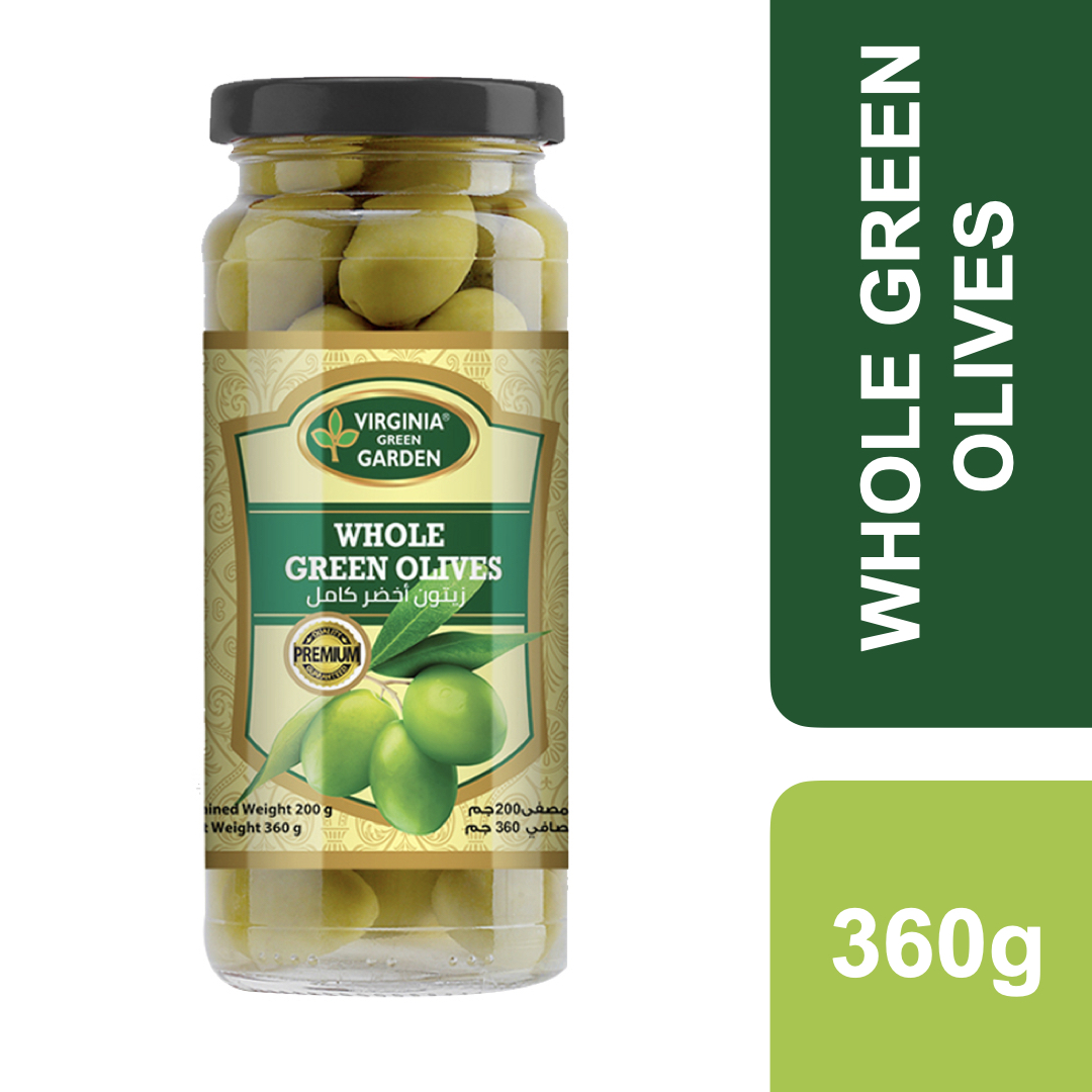 Virginia Green Garden Pitted Green Olives 340g ++ เวอร์จิเนียกรีนการ์เด้น มะกอกเขียว ไม่มีเม็ด 340g