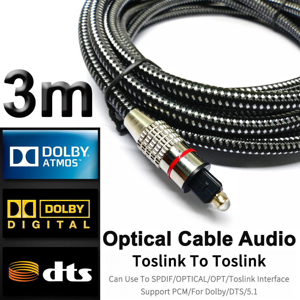 สายออฟติคอล ออดิโอ  HIFI 5.1 SPDIF Fiber Toslink Optical Cable Audio ยาว 3m สำหรับ TV box PS4 Speaker Wire Soundbar Amplifier Subwoofer