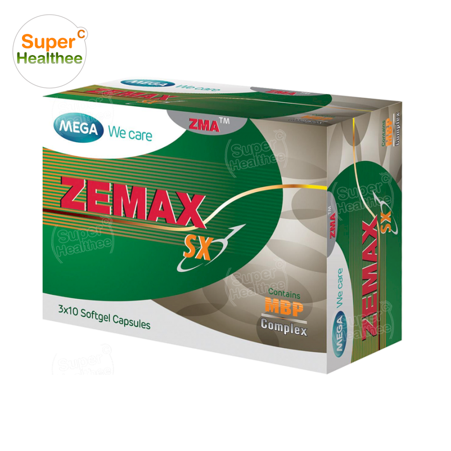 Mega We Care Zemax SX 30 Capsules เมก้าวีเเคร์ ซีแมกซ์ เอสเอ๊กซ์ 30 แคปซูล สุขภาพเพศชายและกล้ามเนื้อ วิตามินสําหรับผู้ชาย