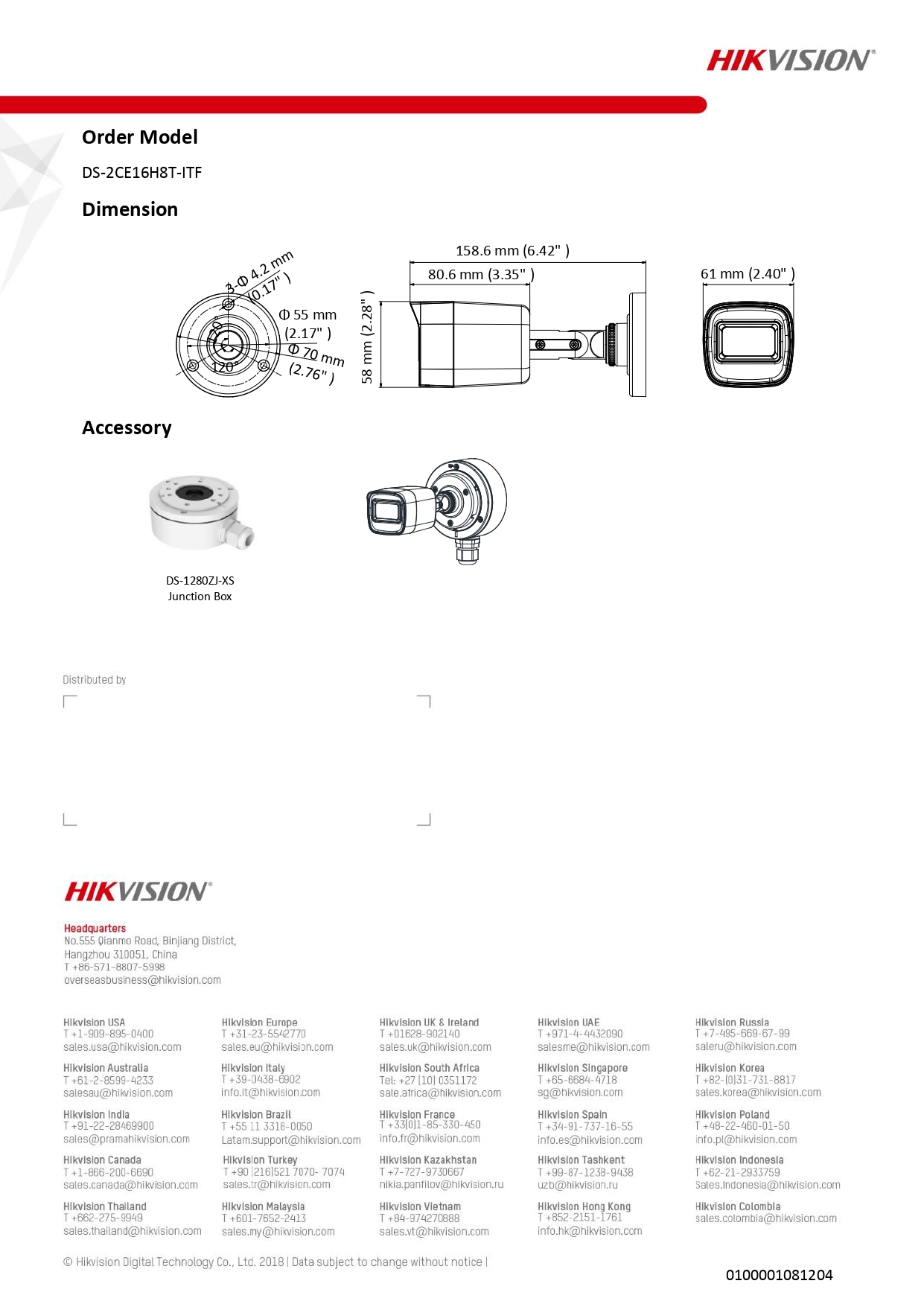 Hikvision กล้องวงจรปิด Analog Camera 5MP รุ่น DS-2CE16H8T-ITF (2.8mm ...