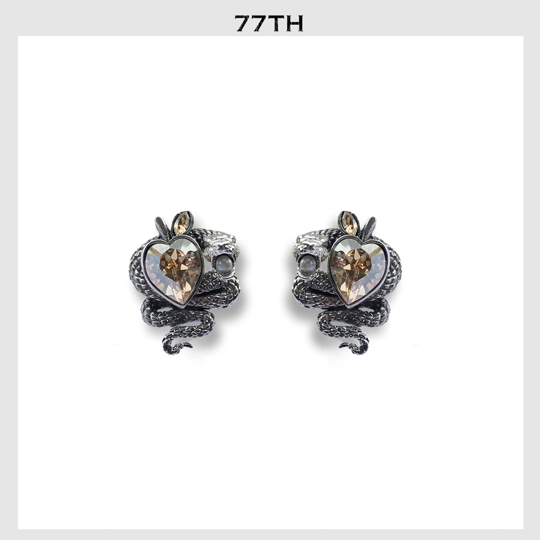 77th-sririta x 77th crystals from Swarovski collection serpent earrings champaign  crystals silver ต่างหู ศรีริต้า x 77th คริสตัลสวรอฟสกี้  หยดน้ำ สีเงิน