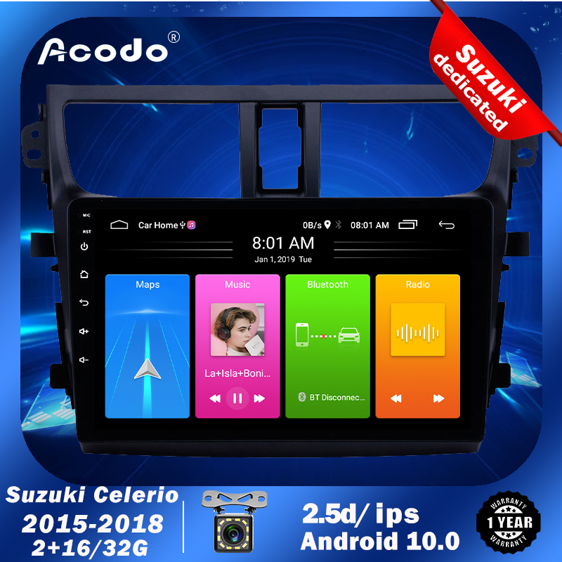 ACODO 2+16G Android 10.0รถวิทยุเครื่องเล่นมัลติมีเดียสำหรับSuzuki Celerio 2015-2018นำทางGPS 2 Din