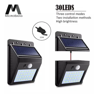 MicroBang 30 LED Solar Lights Outdoor Lighting Sensor Solar Wall light with Separable Solar Panel Waterproof Solar Powered Motion Sensor Light Wireless Security Lights Outside Wall Lamp for Driveway Patio Garden Path