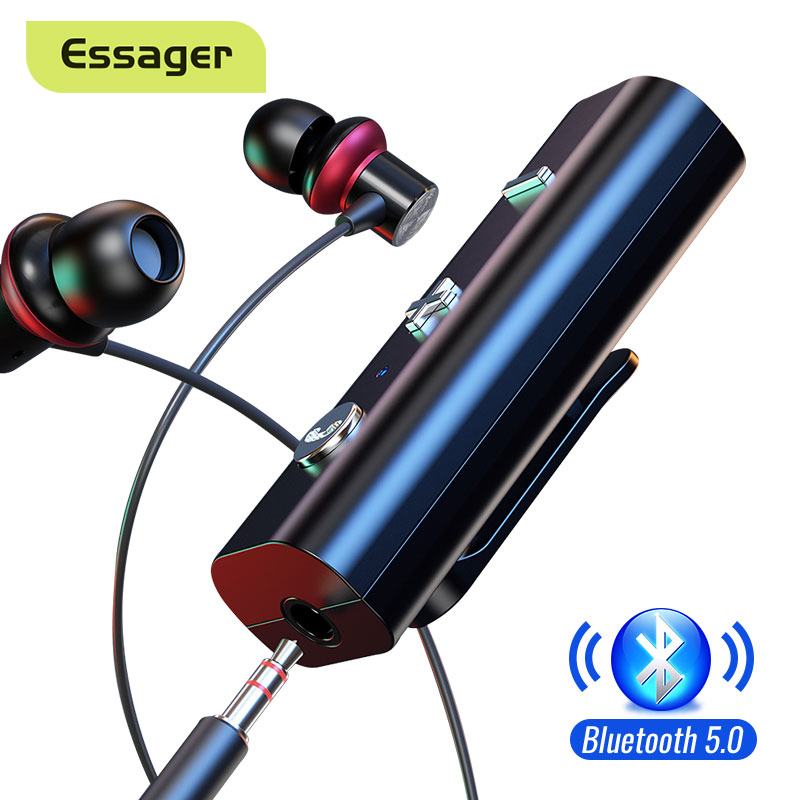 Essageตัวรับสัญญาณบลูทูธ5.0สำหรับหูฟังแจ็ค3.5,อะแดปเตอร์ไร้สายบลูทูธAuxเครื่องส่งสัญญาณเสียงเพลงสำหรับหูฟัง