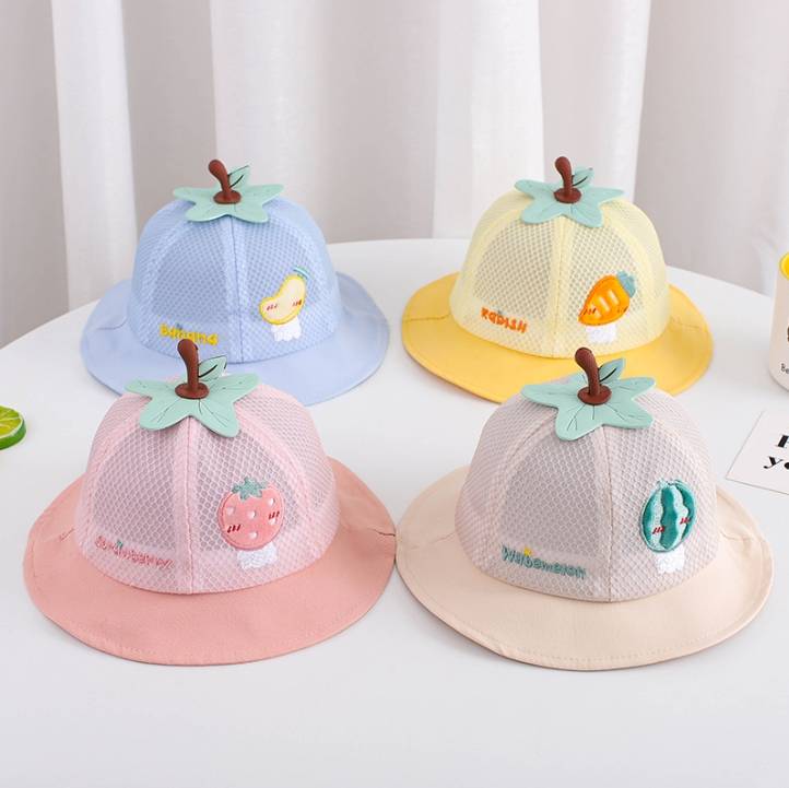 ☆พร้อมส่ง☆หมวก หมวกเด็ก 4เดือน-2ปี หมวกเด็กเล็ก หมวกเด็กโต หมวกบักเก็ต หมวกปีกรอบ หมวกเด็กหญิง หมวกแฟชั่น แต่งจุกผลไม้?รอบหัว:48-50 cm.