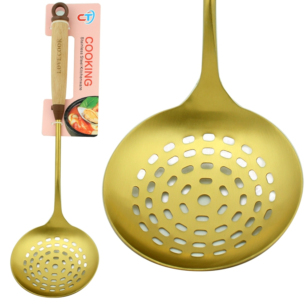 Telecorsa กระบวยสแตนเลส เจาะรู สีทอง รุ่น Stainlesssteelgoldfryingpan05hJune TeleCorsa