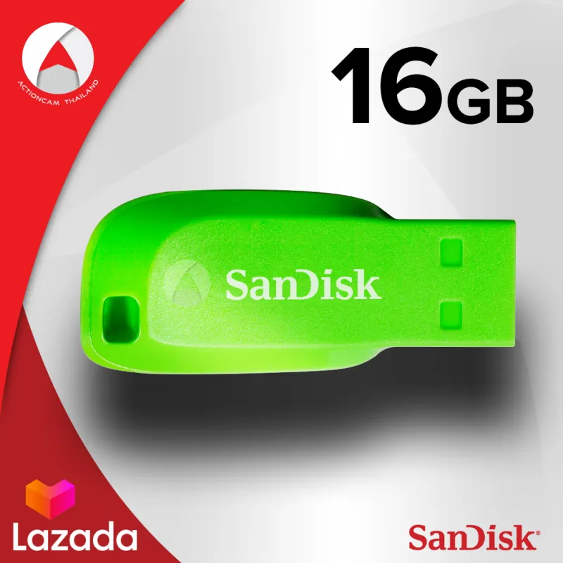 ภาพหน้าปกสินค้าSanDisk CRUZER BLADE USB 2.0 แฟลชไดร์ฟ 16GB (SDCZ50C_016G_B35GE) Green เมมโมรี่ แซนดิส แฟลซไดร์ฟ ประกัน Synnex รับประกัน 5 ปี จากร้าน Actioncam Thailand บน Lazada