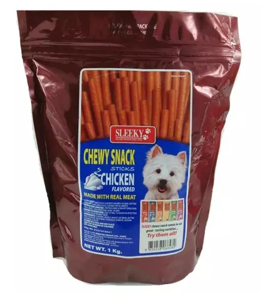 Sleeky Chewy Stick 1 KG [1 ถุง] ขนมสุนัข ขนมขบเคี้ยวสุนัข แบบแท่ง แพ็คใหญ่ มีให้เลือกหลายรส ได้แก่ เนื้อ เบคอน ตับ ไก่ เนื้อชีส แกะ