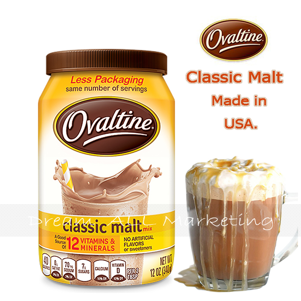 โอวันติน เครื่องดื่ม รส มอล จากUSA. เหลือง ขนาด 340 กรัม  Ovaltine Classic Malt