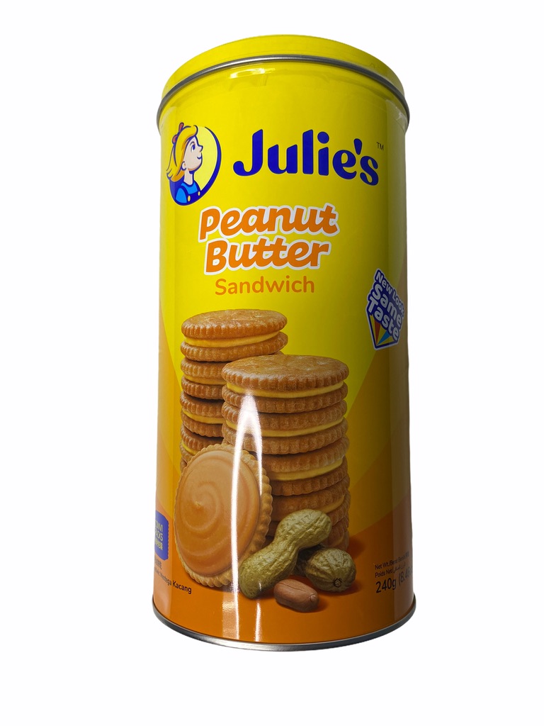JULIE'S Peanut Butter Sandwich รุ่นกระป๋อง ปริมาณ 240g กระป๋องสีเหลือง 1กระป๋อง/บรรจุปริมาณ 240g ราคาพิเศษ สินค้าพร้อมส่ง