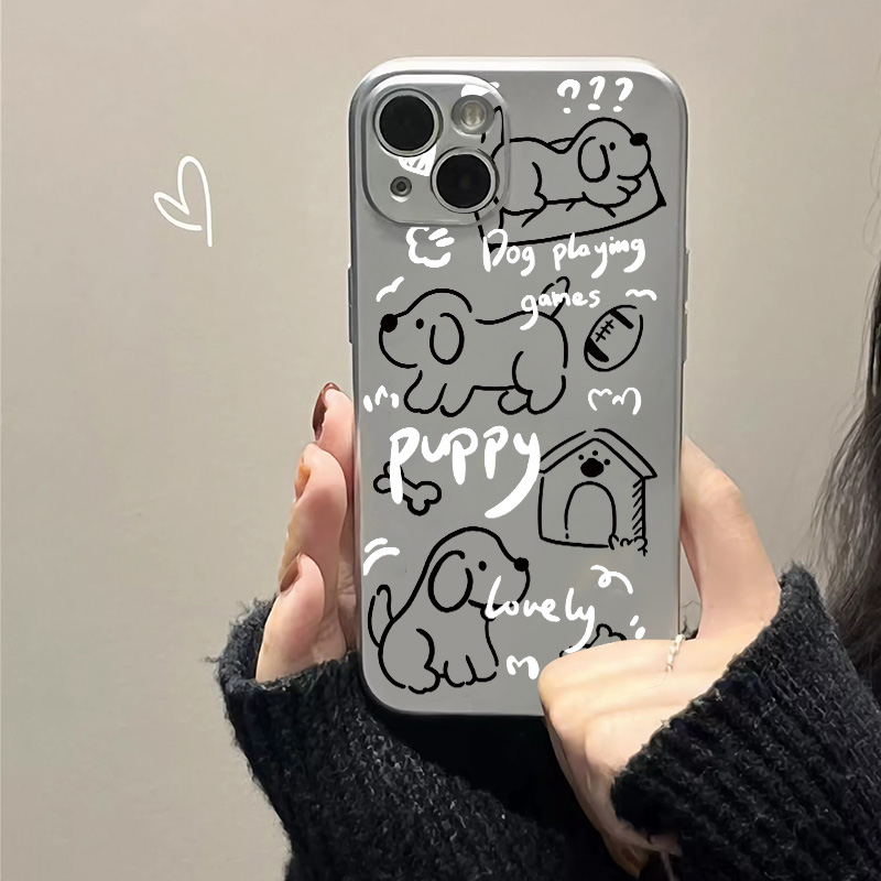 Ốp Điện Thoại TPU Silicon Chống Sốc Mạ Điện Hình Cún Mini Cho IPhone 14 11 13 12 Pro XS Max XR X 8 + 7 6S Plus