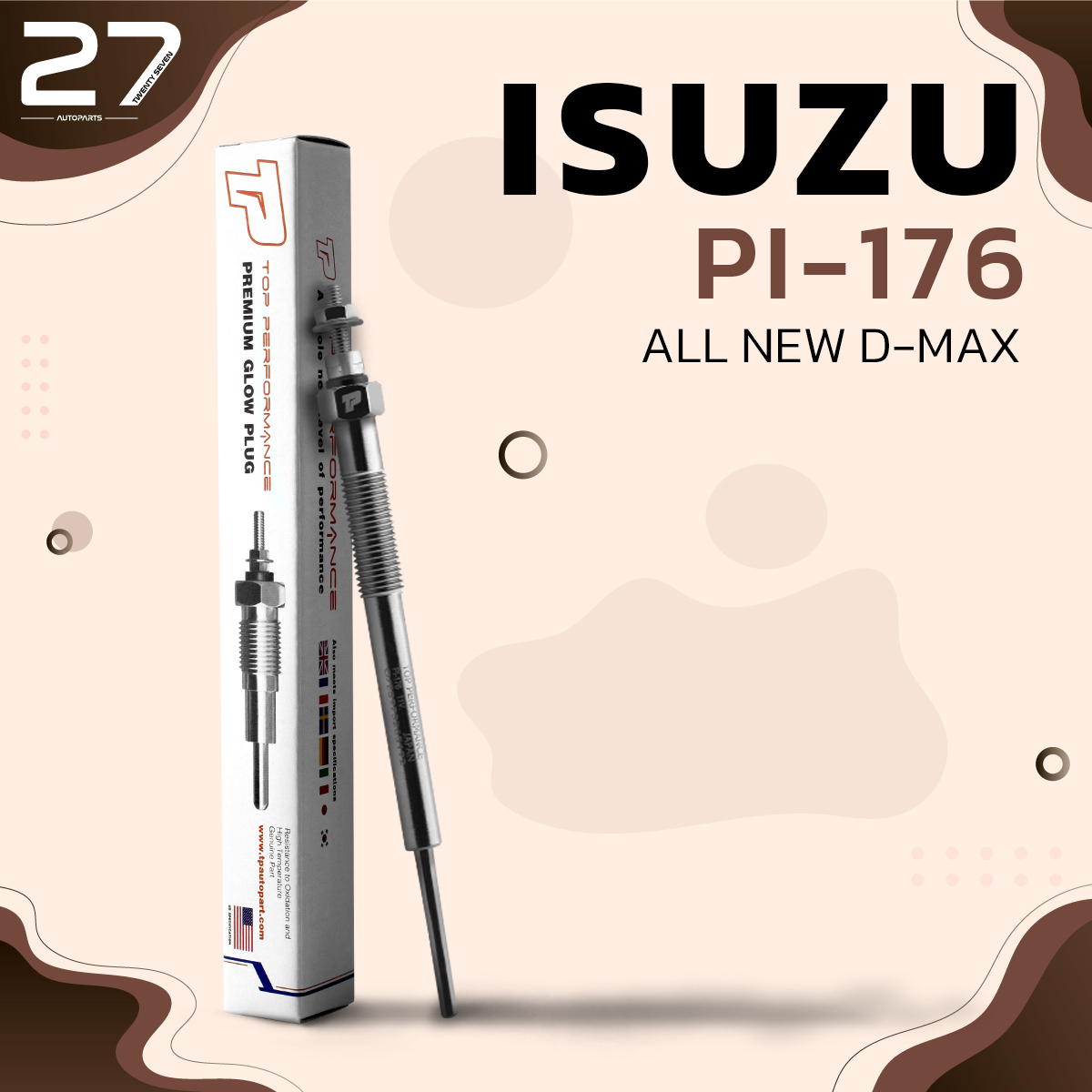 หัวเผา ISUZU D-MAX คอมม่อนเรล ปลายเล็ก / 4JJ1 4JK / (11V) 12V - รหัส PI-176 - TOP PERFORMANCE JAPAN
