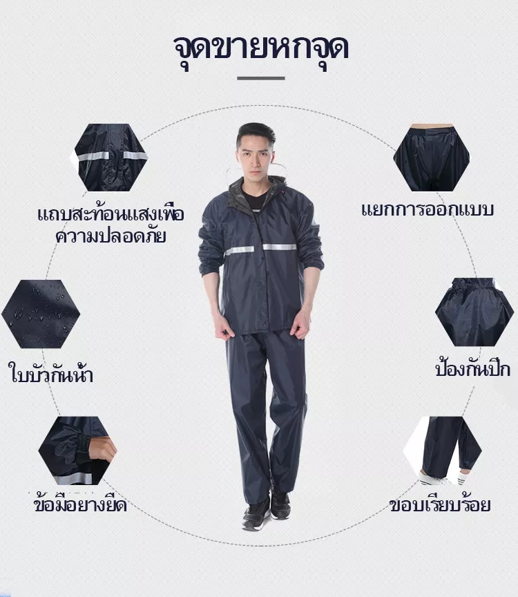 【จัดส่งเคอรี่ถึงเร็ว】 Rain jakectsเสื้อกันฝน ชุดกันฝน มีแถบสะท้อนแสง เสื้อกันฝนมอเตอร์ไซค์ Split raincoat