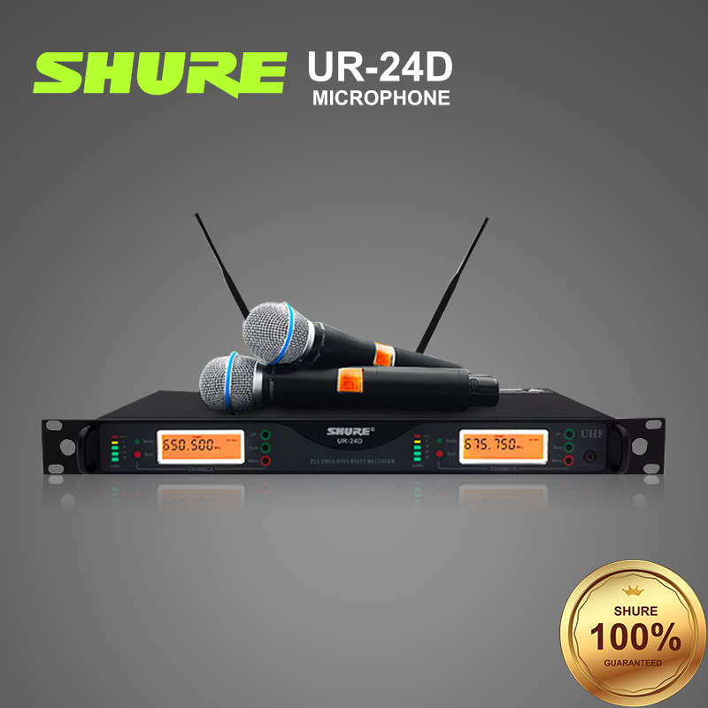 SHURE ur24d Wireless microphone system dual-use large mobile SHURE UR24D Dual Channel for show on stage ไมค์ลอยคู่ SHURE UR24D wireless microphone UHF ไมค์โครโฟนไร้สาย4เสาอากาศยอดนิยม