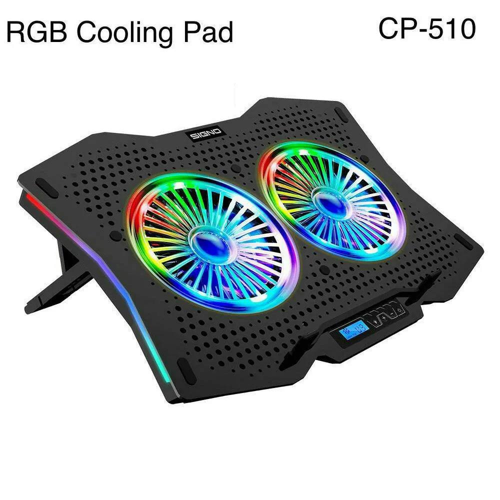 พัดลม ระบายความร้อน โน๊ตบุ๊ค SIGNO (CP-510) SPECTRO GAMING COOLING PAD พัดลม 2 ตัวไฟ RGB