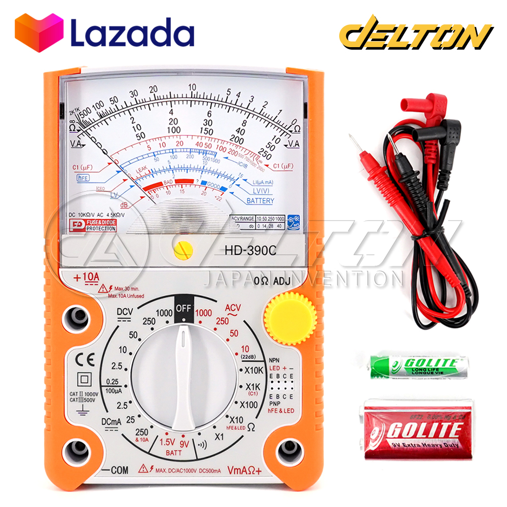 65SmartTools เครื่องวัดกระแสไฟฟ้า Analog Multimeter อนาล็อค มัลติมิเตอร์ รุ่น HD-390C วัดแรงดันไฟฟ้า วัดความต้านทาน วัดความต่อเนื่อง วัดค่า hFE ทรานซิสเตอร์ แถมฟรี!! แบตเตอรรี่ 9V และ AAA อย่างละ 1 ก้อน