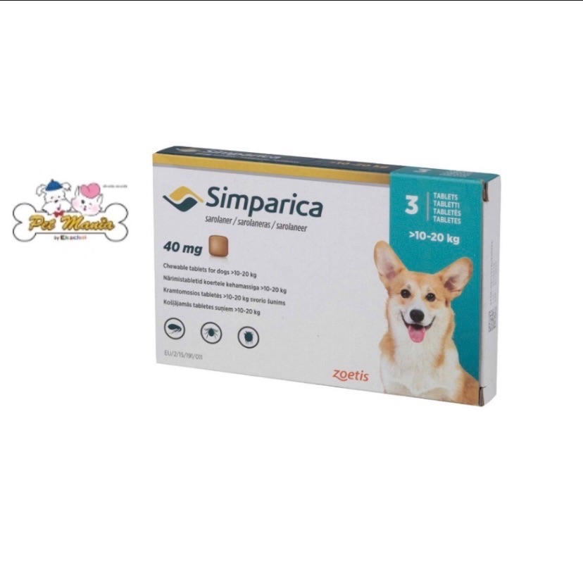 Simparica ซิมพาริคา 40mg. สำหรับสุนัข 10-20kg.