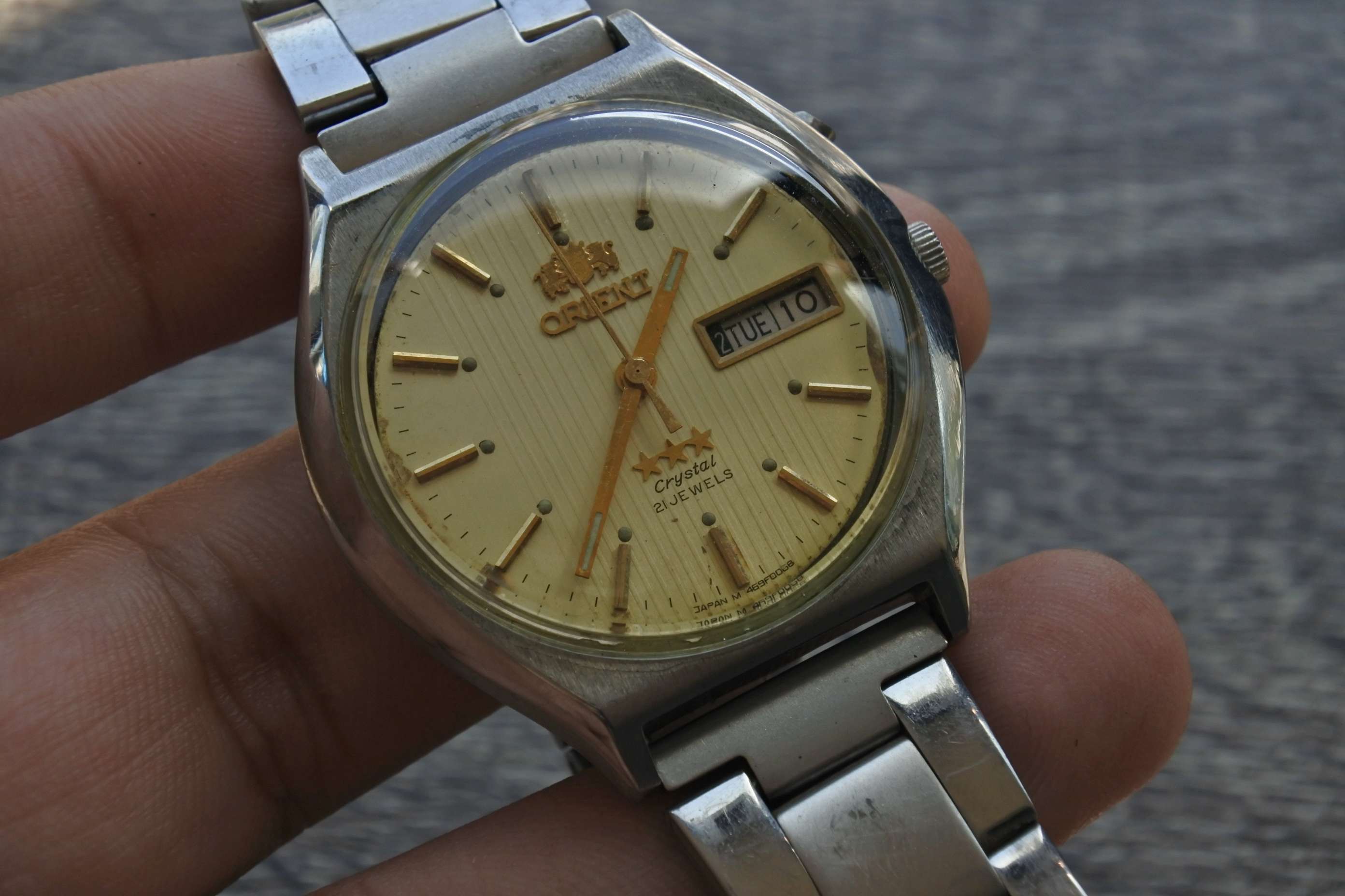 นาฬิกา Orient 3 star Crystal Vintage ผู้ชาย สายสแตนเลส แท้มือสองญี่ปุ่น ระบบ Automatic หน้าปัด 38mm