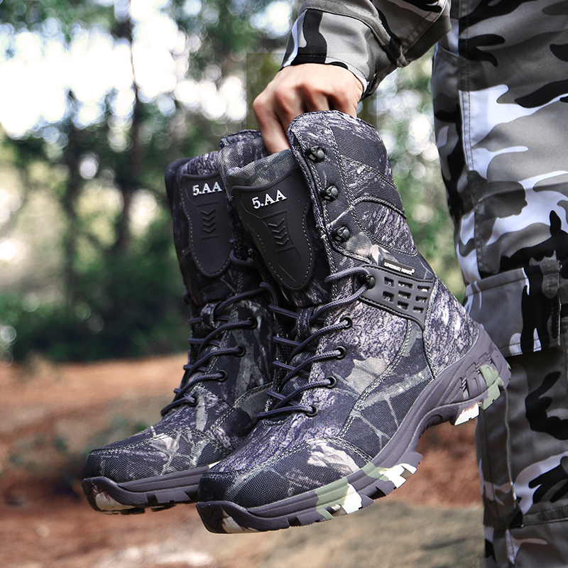 Waterproof Motorcycle Combat Boots - Non-Slip Vintage Patchwork Print, Side Zip & Lace-Up Tactical Boots For Men & Women - View #2