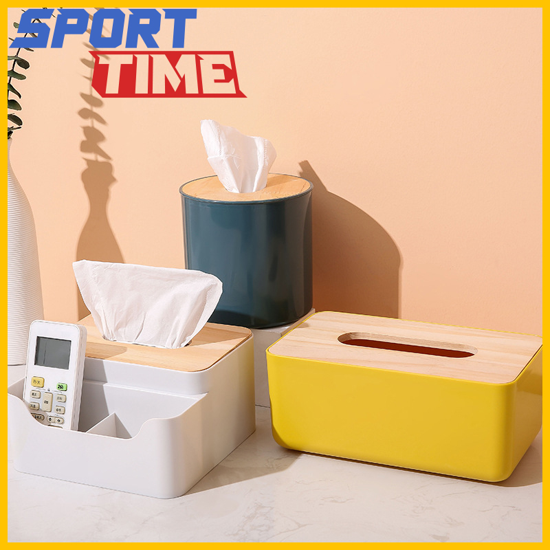 (Sportttime) - กล่องทิชชู่ฝาไม้ ฝาไม้ไผ่จริง กล่องใส่กระดาษชำระ กล่องทิชชูห้องรับแขก ห้องน้ำ ห้องนอน มีหลายเเบบให้เลือก