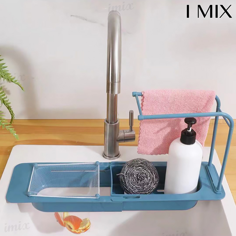 I MIX M99 ที่วางสก็อตไบ ที่วางฟองน้ำล้างจาน ที่วางฟองน้ำ ยืดหดได้ ตะกร้าใส่ของอเนกประสงค์ รุ่นตาข่าย