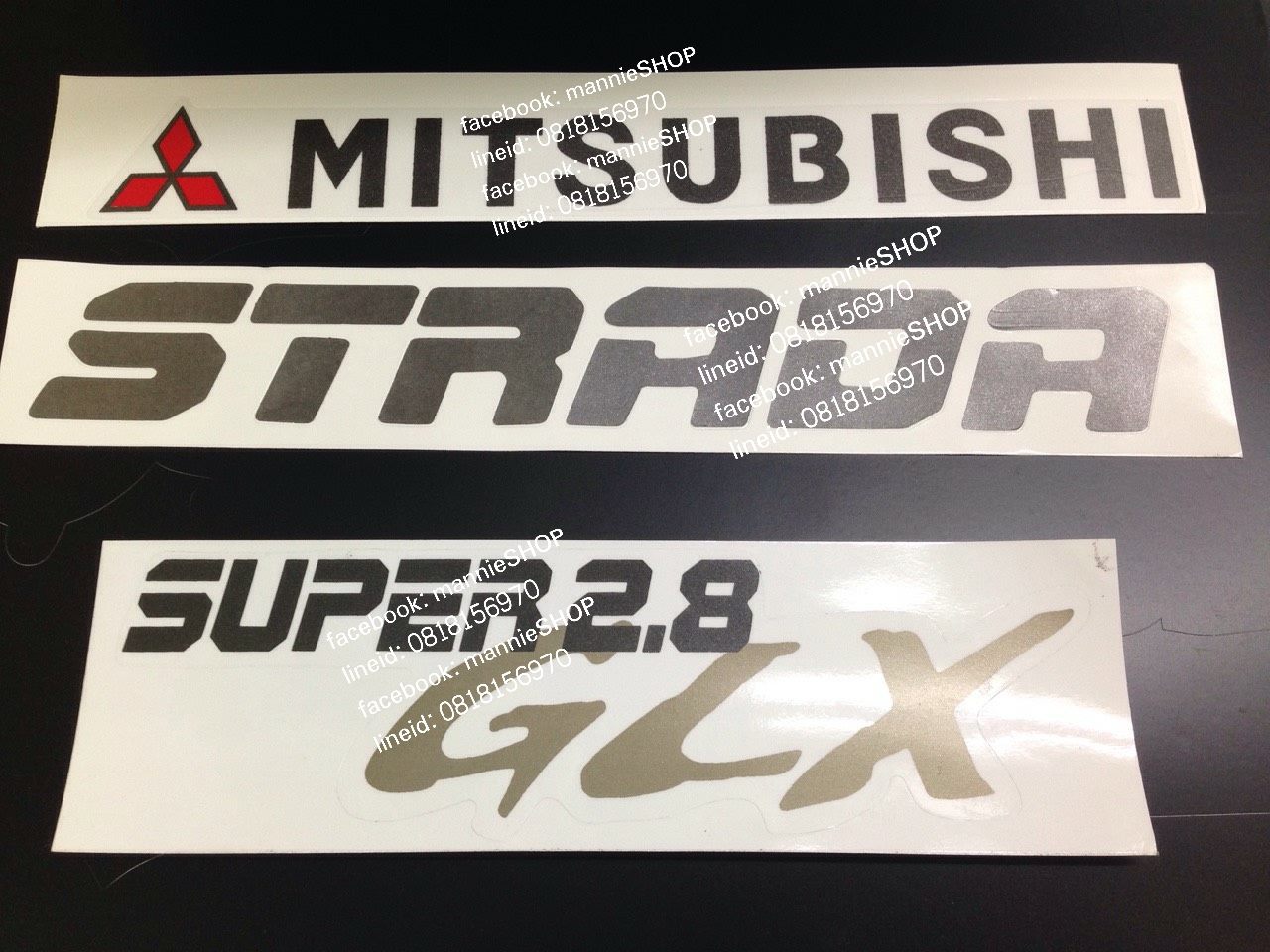 สติ๊กเกอร์ดั้งเดิมติดท้ายรถ MITSUBISHI STRADA คำว่า MITSUBISHI+STRADA+SUPER2.8 GLX ติดรถ sticker