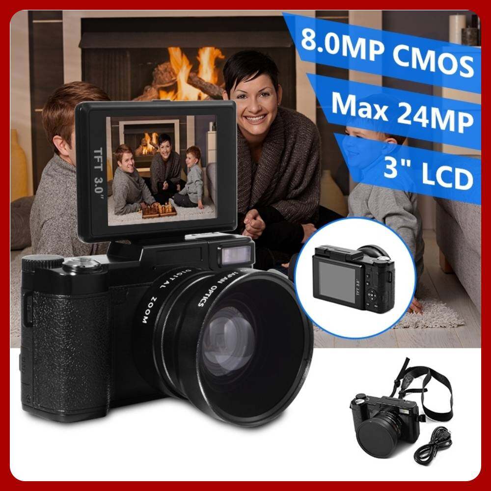 กล้องดิจิตอล 24mp Flip Screen Digital Camera Fhd 1080p Video 3.0 Tft Lcd พร้อม Uv Filter + Wide Angle Lens. 