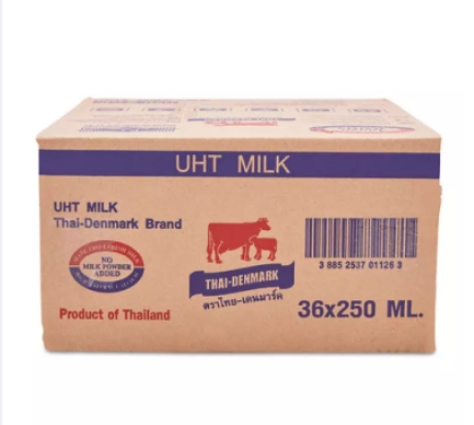 ไทย-เดนมาร์ค นมยูเอชที รสจืด 250 มล. แพ็ค 36 กล่อง นมจืด ไทยเดนมาร์ค นมกล่อง นมไทยเดนมาร์ค นมโคสดแท้ 100%  นมกล่อง นมUHT