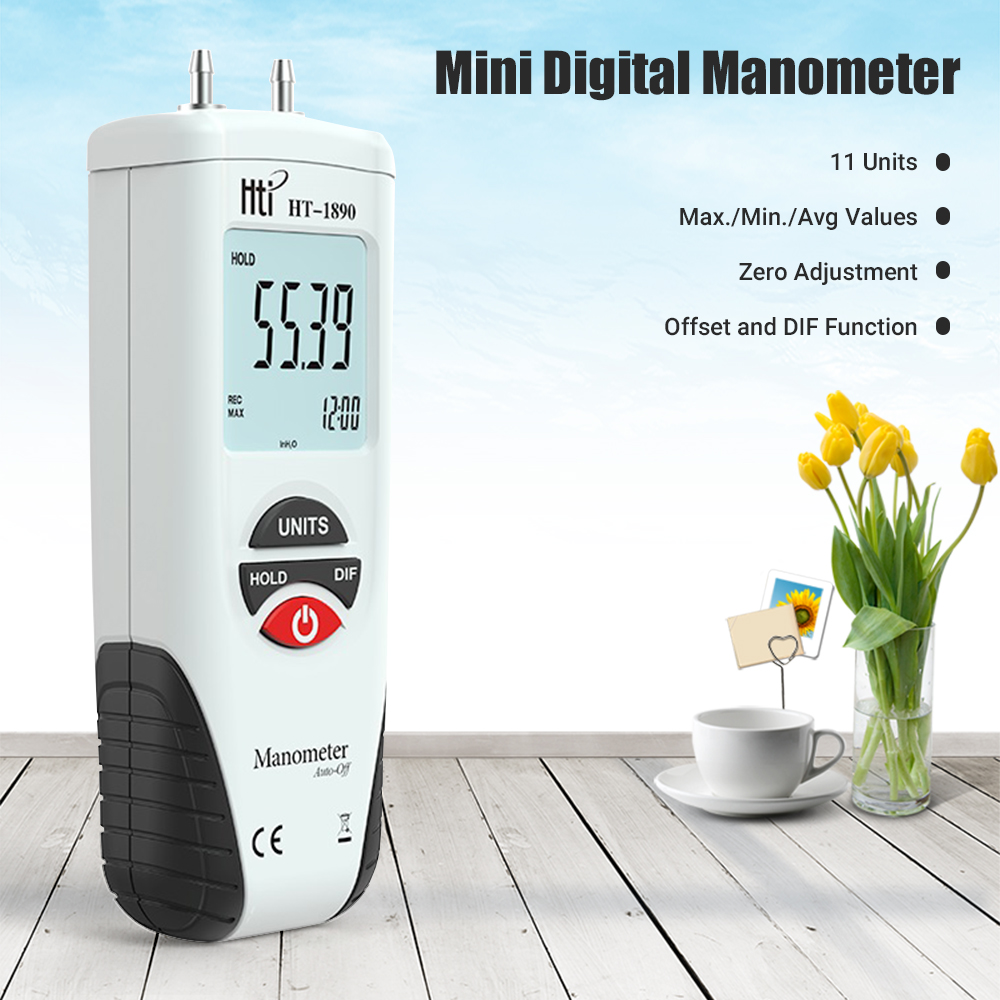 Digital Manometer LCD Dual Port Air Pressure Gauge Differential Gas Tester Meter