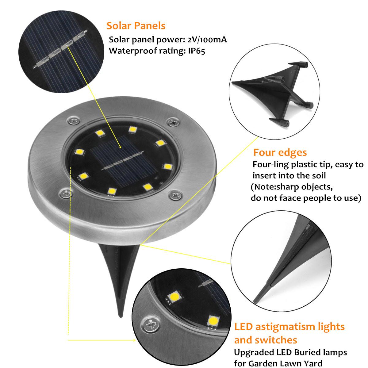 4 Pack 8 LED Solar Garden Lawn Lights Buried Lights Under Ground Lamp Waterproof