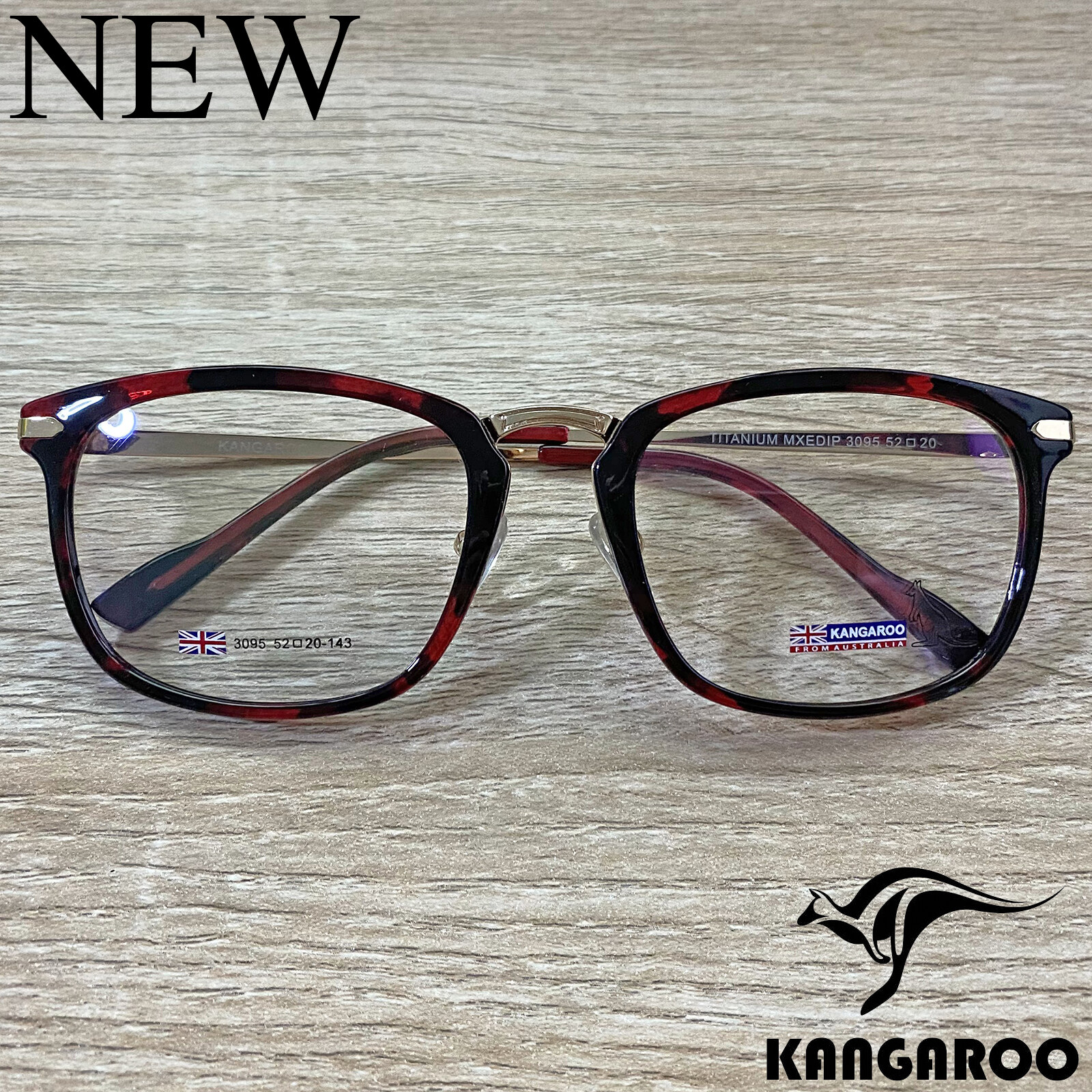 กรอบแว่นตา สำหรับตัดเลนส์ แว่นสายตา แว่นตา Fashion รุ่น Kangaroo 3095 สีแดงกละ กรอบเต็ม ทรงรี ขาข้อต่อ วัสดุ Stainless Steel รับตัดเลนส์ทุกชนิด ราคาถูก
