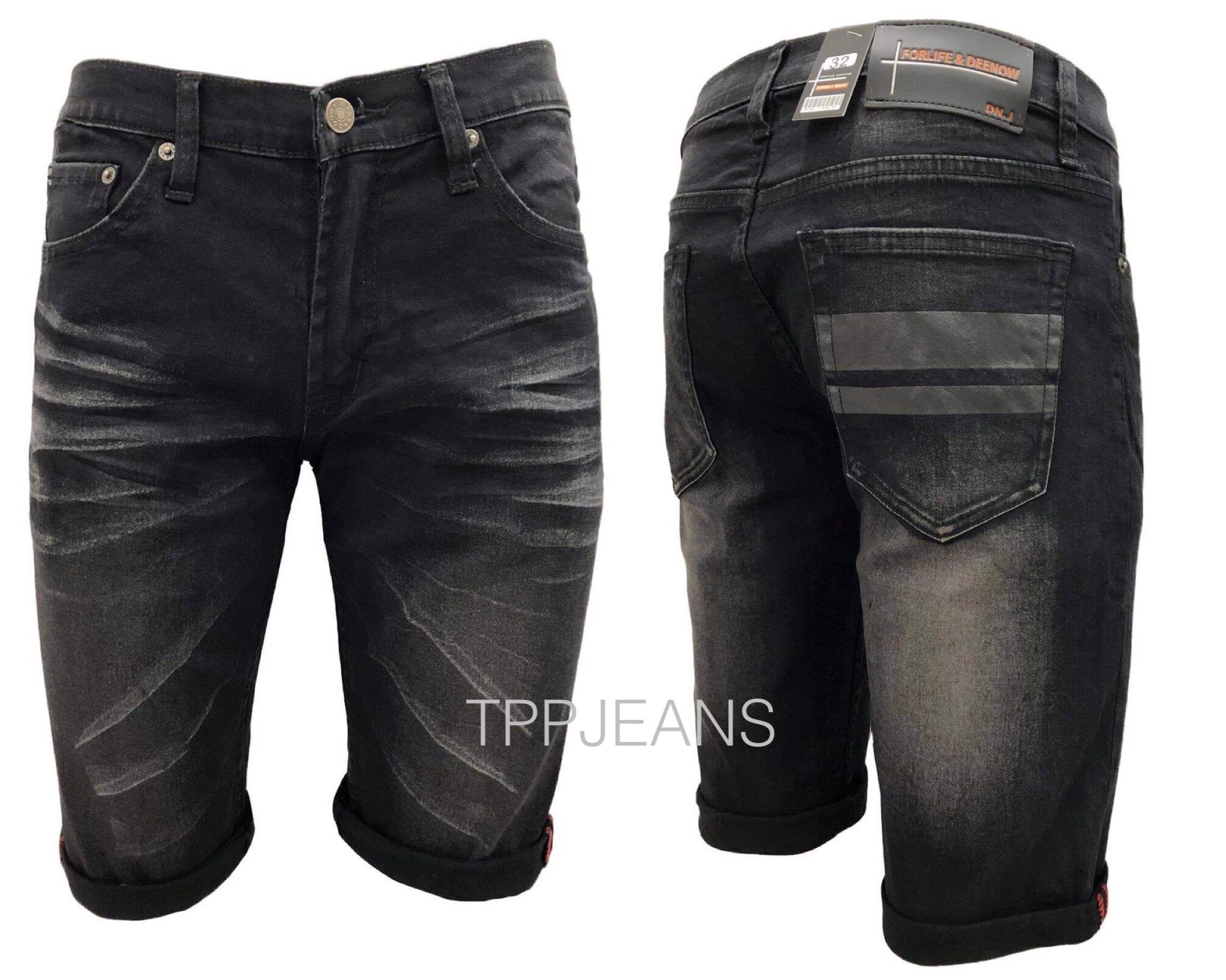 TPPJEANS DNM Men's Shorts กางเกงขาสั้นยีนส์ชายสกรีนดำ สีดำฟอก ผ้ายืด ทรงสวย สวมใส่สบาย Size 28-44 รับชำระปลายทาง