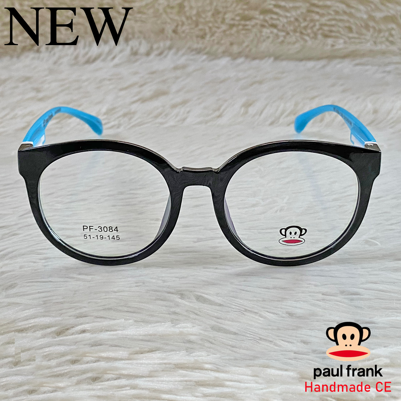 Handmade แว่นตาสำหรับตัดเลนส์ สายตา กรอบแว่นตา ชาย หญิง Fashion รุ่น 3084 สีดำขาฟ้า กรอบเต็ม ทรงรี ขาข้อต่อ วัสดุ TR 90 รับตัดเลนส์ทุกชนิด
