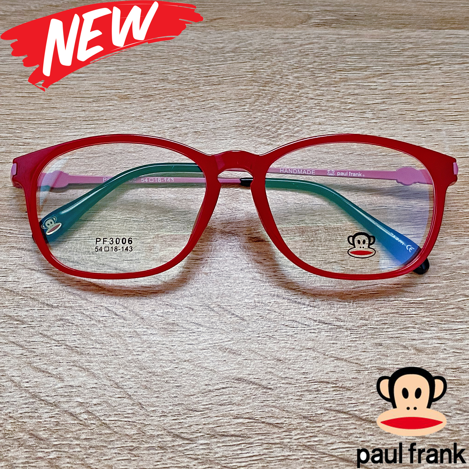แว่นตาสำหรับตัดเลนส์ กรอบแว่นตา Fashion รุ่น Paul Frank 3006 สีแดง กรอบเต็ม ทรงรี ขาข้อต่อ TR90 รับตัดเลนส์ทุกชนิด ราคาถูก