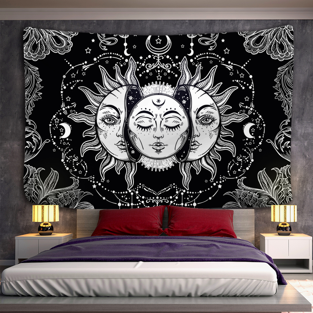 Mandala Tapestry White Black Sun And Moon Tapestry Wall Hanging Tarot Hippie Wall Rugs Dorm 9342