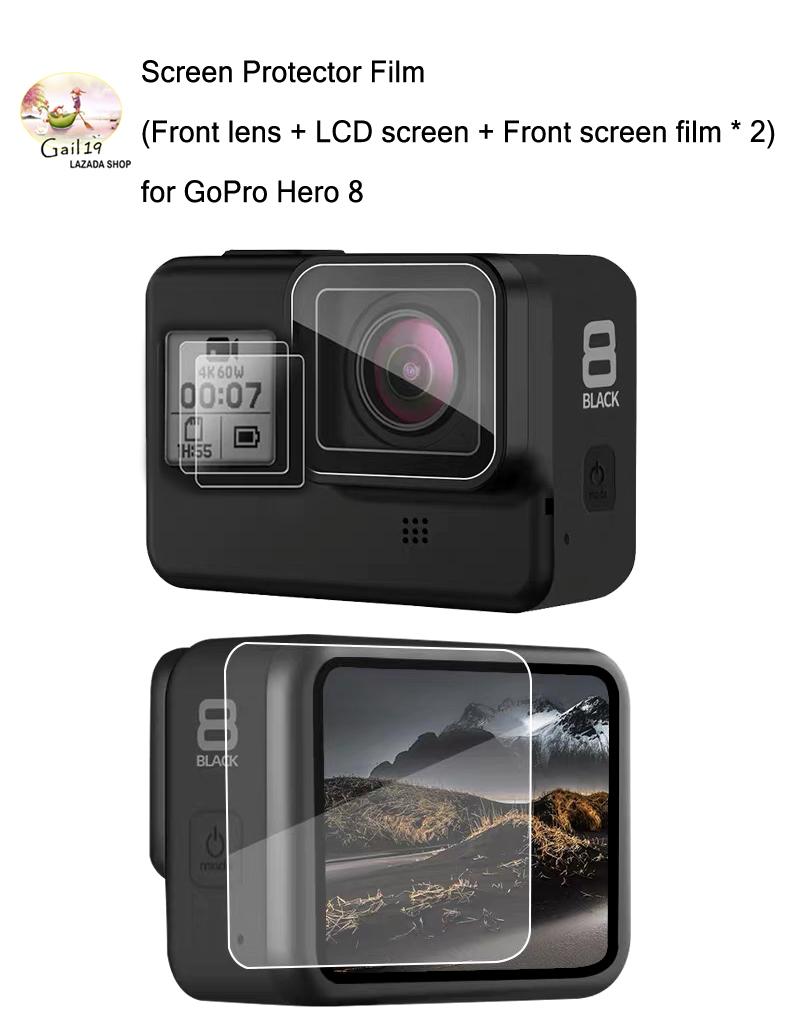 ฟิล์มกันรอย Film (เลนส์หน้าและหน้าจอด้านหลังและฟิล์มหน้าจอด้านหน้า * 2) สำหรับ GoPro Hero 8 (แบบใส) คุณภาพดี / Screen Protector Film (Front lens and LCD screen and Front screen film * 2) for GoPro Hero 8 (transparent), good quality